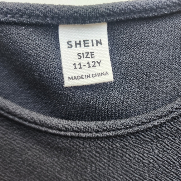 Shein Girls Short Sleeves Dress Textured Stretch Button Detail Midi Black 11-12Y - Picture 9 of 11